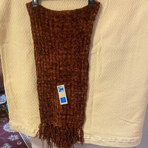 Brown Knit Scarf with Fringe